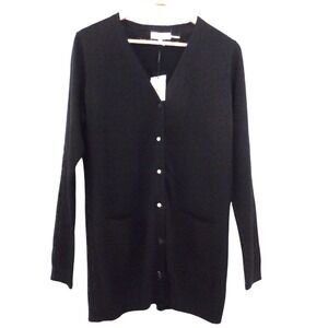 NEW Calvin Klein  Black Metallic Cardigan Sweater Snaps‎ Silver Sz Medium